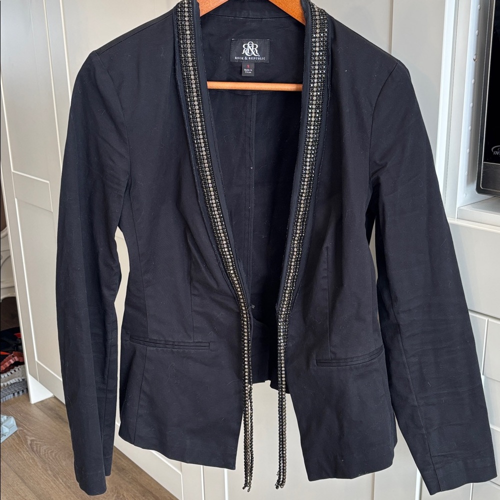 Rock & Republic Black Women's Blazer with Beaded Trim